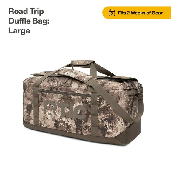 RTIC Road Trip Duffle Bag, Large, Water Resistant, Durable Fabric, Olive Midnight Camo