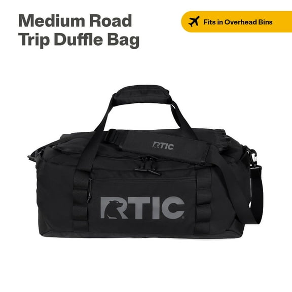 RTIC Road Trip Duffle Bag, Medium, Water Resistant, Durable Fabric, Black