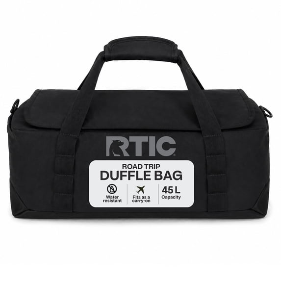 RTIC Road Trip Duffle Bag, Medium, Water Resistant, Durable Fabric, Black