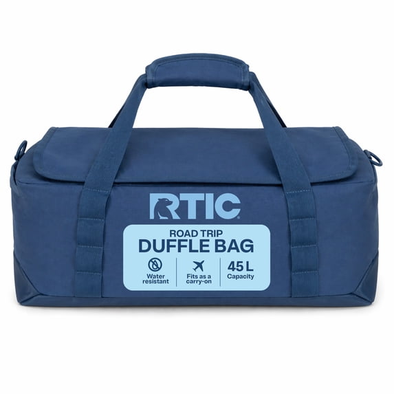 RTIC Road Trip Duffle Bag, Medium, Water Resistant, Durable Fabric, Navy & Denim
