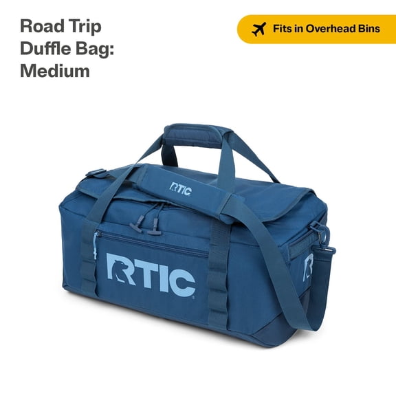RTIC Road Trip Duffle Bag, Medium, Water Resistant, Durable Fabric, Navy & Denim