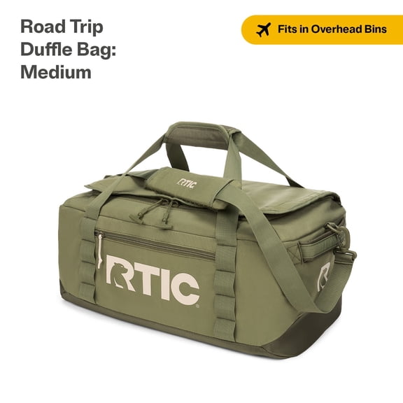 RTIC Road Trip Duffle Bag, Medium, Water Resistant, Durable Fabric, Olive & Beach