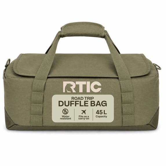 RTIC Road Trip Duffle Bag, Medium, Water Resistant, Durable Fabric, Olive & Beach