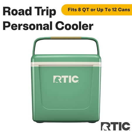 RTIC 8 QT Road Trip Personal Cooler, Small, Compact, Insulated, Portable Ice Chest Box for Food, Drink, Beverage, Beach, Camping, Picnic, Fishing, Boat, 12-Can Capacity, Sage/Beach