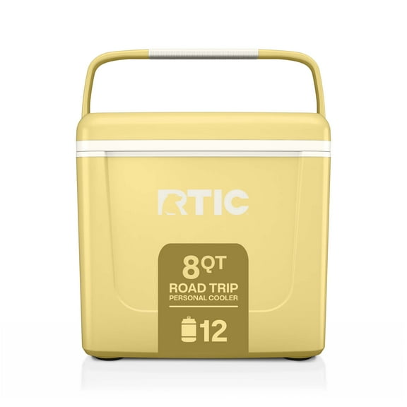 RTIC 8 QT, 12 Can Ice Chest Cooler Hard-Sided, Sunlight & White, Road Trip Personal Cooler