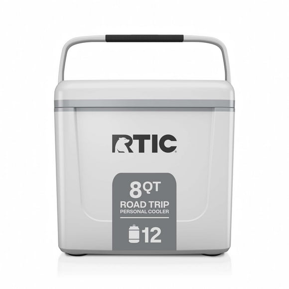 RTIC Road Trip Personal Cooler, 8 QT, 12 Can Hard-Sided Cooler, White & Grey