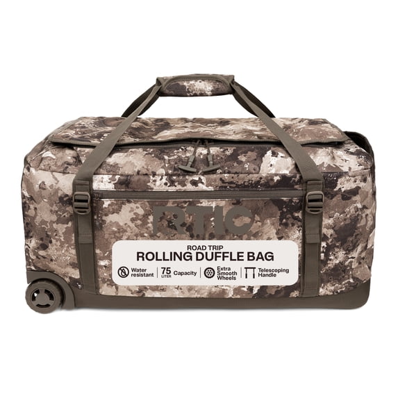 RTIC Road Trip Rolling Duffle Bag, Large, Water Resistant and Wheeled, Olive Midnight Camo