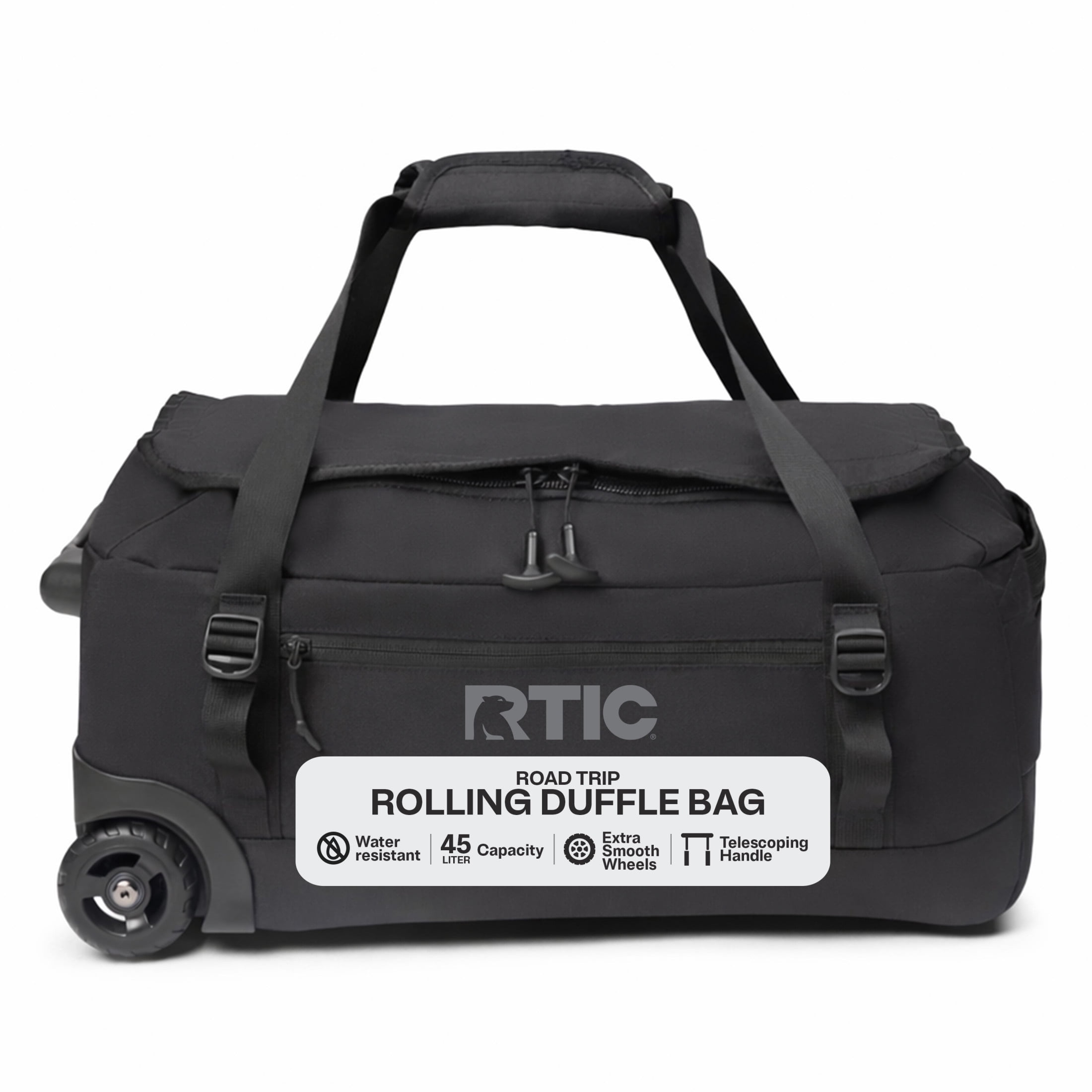 RTIC Road Trip Rolling Duffle Bag, Medium, Water-Resistant and Wheeled, Black