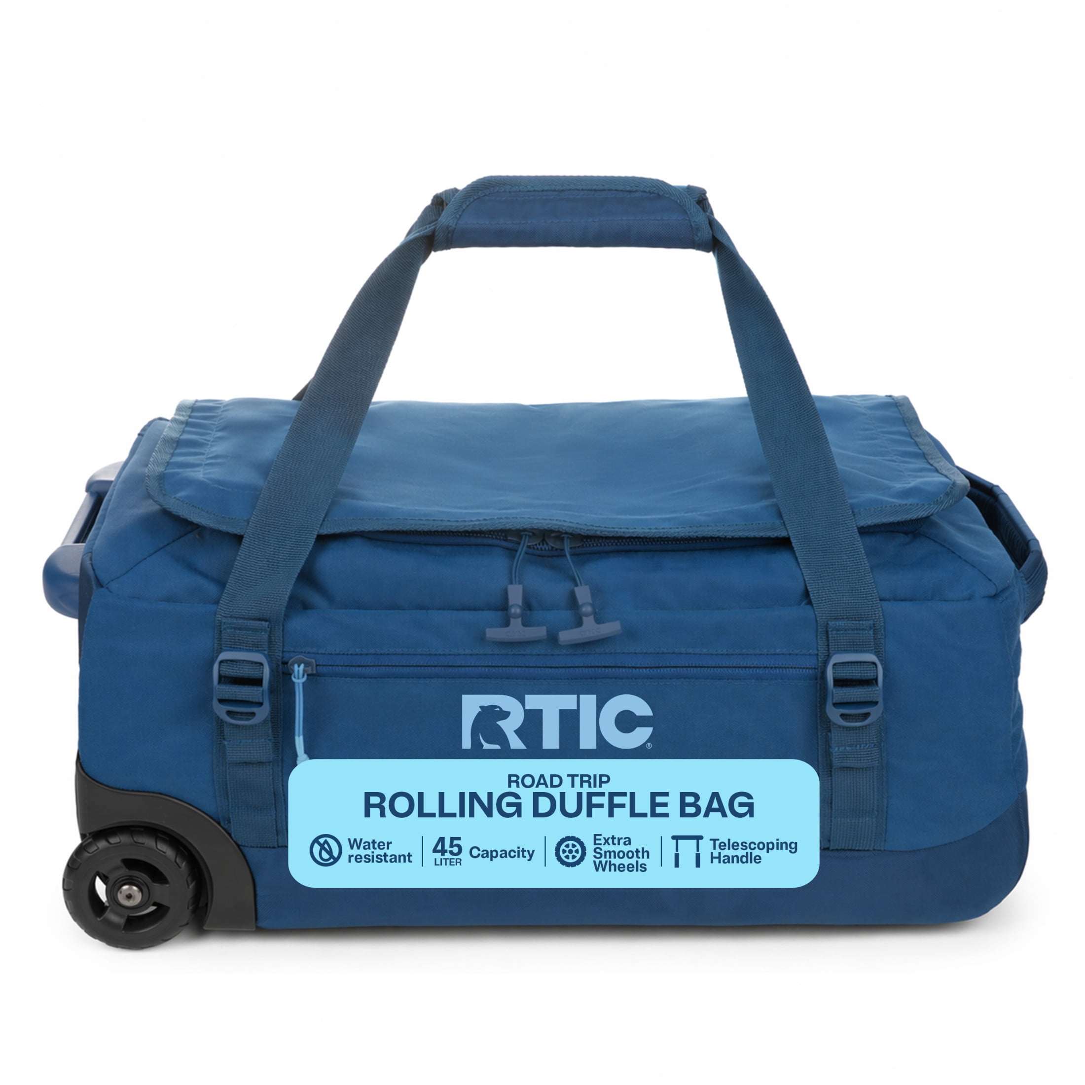 RTIC Road Trip Rolling Duffle Bag, Medium, Water-Resistant and Wheeled, Navy & Denim