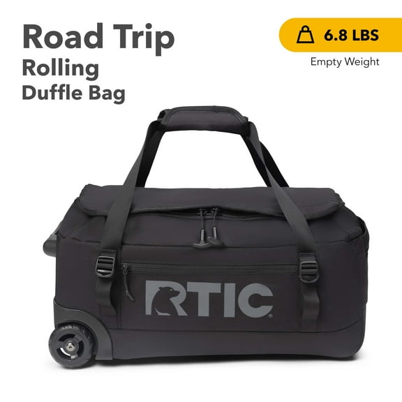 RTIC Road Trip Rolling Duffle Bag, Medium, Water-Resistant and Wheeled, Black