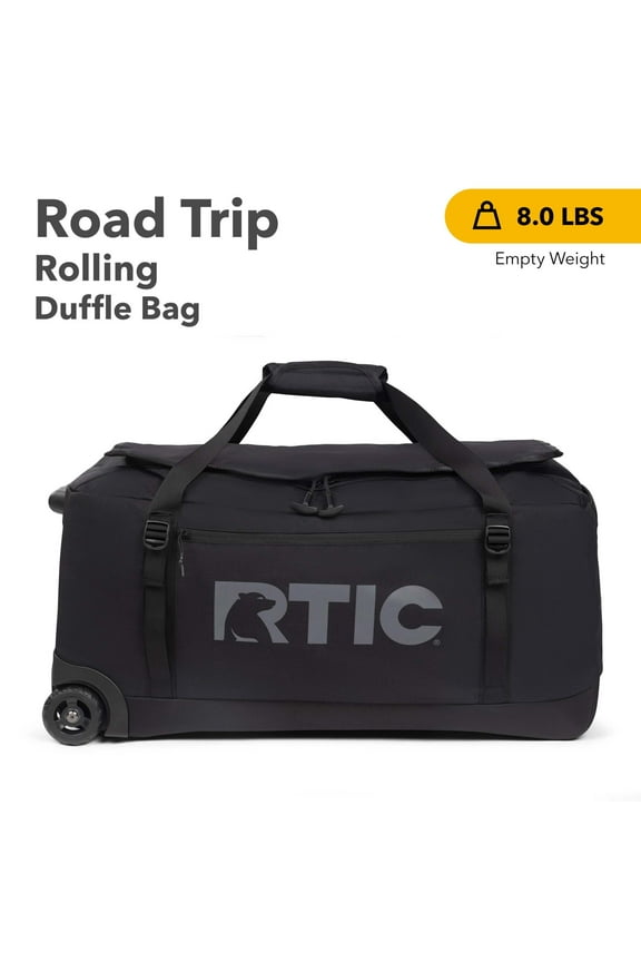 Road Trip Rolling Duffle Bag, Large, Water Resistant and Wheeled, Black