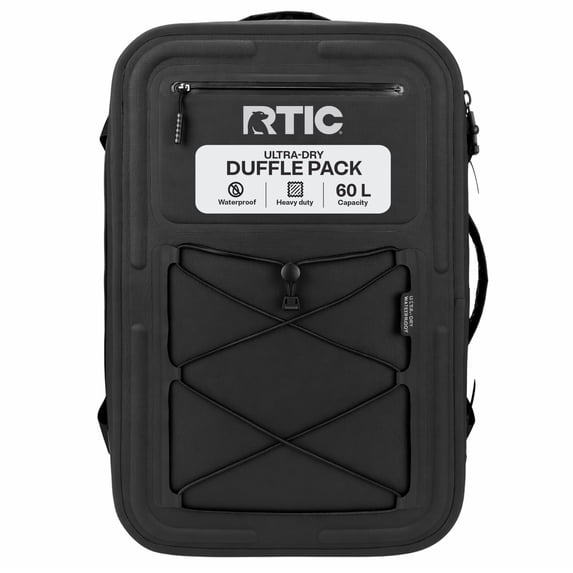 RTIC Ultra-Dry Duffle Pack, Waterproof, Convertible Shoulder Straps, 60 Liters, Black & Graphite