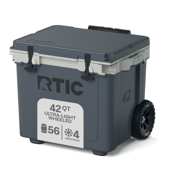 RTIC Ultra-Light 42 Qt Wheeled Hard-Sided Ice Chest Cooler, Fits 56 Cans, Grey