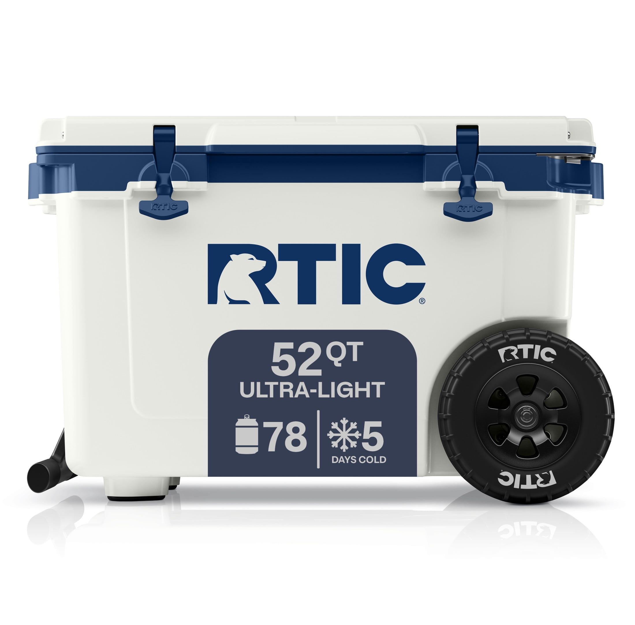 RTIC Ultra-Light 52 Qt Wheeled Hard-Sided Ice Chest Cooler, Fits 78 Cans, Cool Grey & Navy