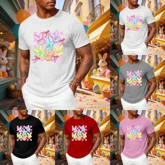 RTKFRFL Couples Easter Graphic T-Shirt Short Sleeve Festive Print Holiday Tee for Men and Women Casual Summer Party Apparel Soft Comfort Fit Spring Top Lightweight Material Size S-XXL