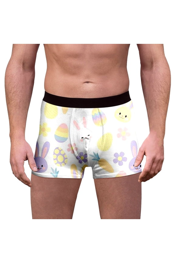 Men's Easter Egg Print Boxer Briefs Novelty Holiday Underwear Soft Stretch Performance Trunks Breathable Comfort Fit Underpants for Spring Multiple Colors Size Small-5XL