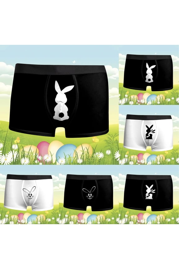 Men's Easter Print Underwear Novelty Bunny & Egg Graphic Boxer Briefs Soft Stretch Comfort Trunks Breathable Holiday Performance Underpants Multicolor Size Small-XXL