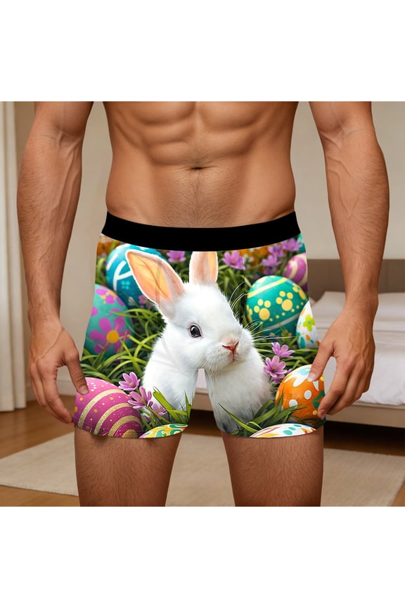 Stylish Men's Easter Underwear Funny Bunny Print Boxer Briefs Soft Stretch Performance Trunks Breathable Holiday Theme Underpants for Men Durable Fabric Size Small-4XL