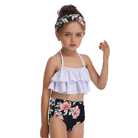 RTKFRFL Toddler Swimsuit Girl Girls 2 Piece Ruffle Flounce Floral High Cut Bikini Sets Beachwear Swimwear Bathing Suit