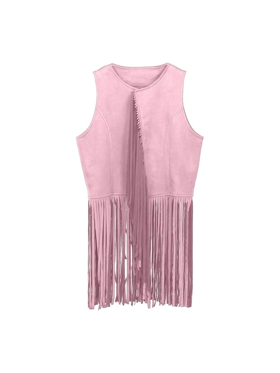 60s 70s Western Cowboy Cow Girl Vest Outfits Hippie Set Kids Girls Fringe Tassel Vest Party