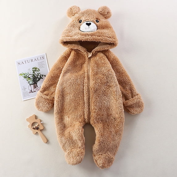 RTKFRFLM Baby Animal Romper Cartoon Panda and Bear Winter Warm Jumpsuit Khaki 3-6 Months