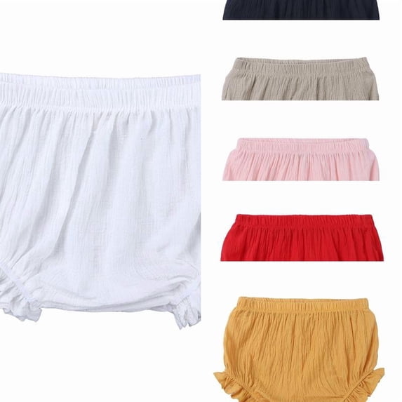 RTKFRFLM Baby Bloomers Diaper Cover Cotton Linen Solid Color Ruffle Summer Shorts High Waisted Bread Pants for Toddlers 0-2 Years