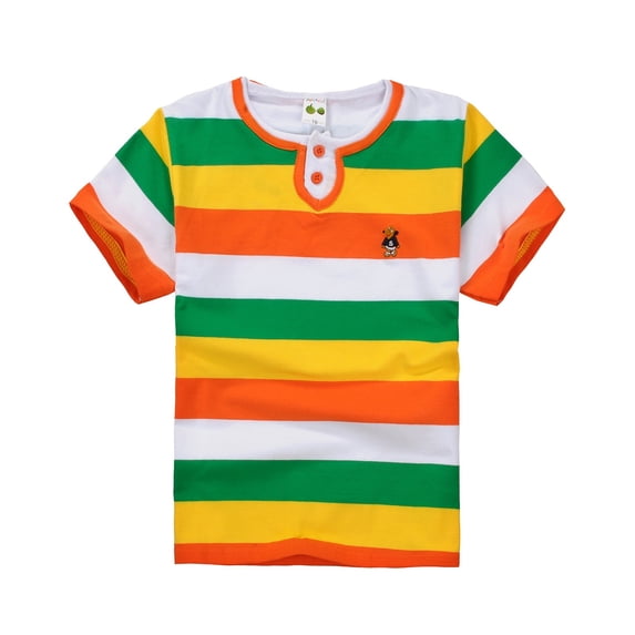 RTKFRFLM Baby Boys Striped T-Shirt Summer Short Sleeve Colorful Cotton Tee Light Green 6-7 Years