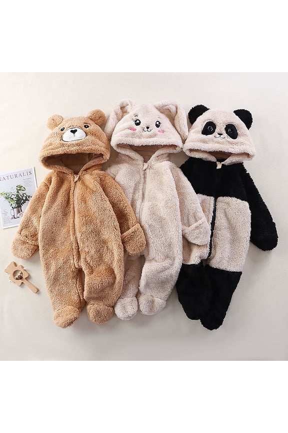 Baby Animal Romper Cartoon Panda and Bear Winter Warm Jumpsuit White 0-3 Months