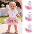 thumbnail image 1 of RTKFRFLM Baby Girls 3-Piece Birthday Dress Set White Short Sleeve Romper with Pink Princess Tutu Skirt and Headband Elegant Party Outfits for and Toddlers Ages 3-24M, 1 of 5