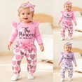 thumbnail image 1 of RTKFRFLM Baby Girls 3-Piece Leopard Outfit Long Sleeve Letter Print Bodysuit with Heart Bow Pants and Headband Fall Winter Clothing Set for 1-18M, 1 of 8