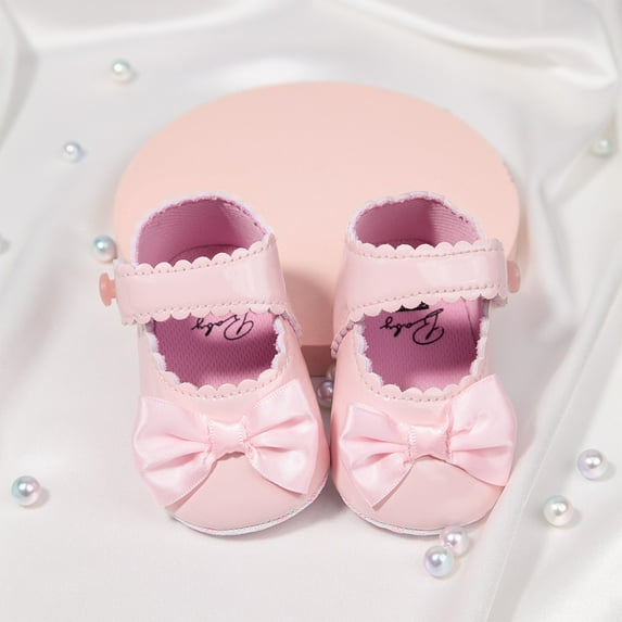 RTKFRFLM Baby Girls Princess Shoes Non-Slip Soft Sole Bowknot First Walkers Pink 6-12 Months