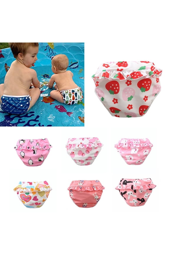 Baby Girls Reusable Swim Diaper Washable Leak-proof Waterproof Ruffle Swim Bottoms for Infants Ages 1-5 Pool Wear