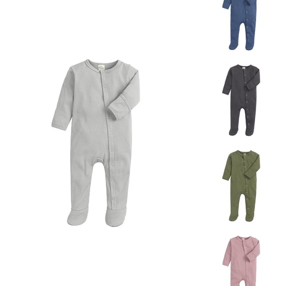 RTKFRFLM Baby Long Sleeve Footed Jumpsuit Ribbed Cotton Sleep and Play Suit Green 9-12 Months