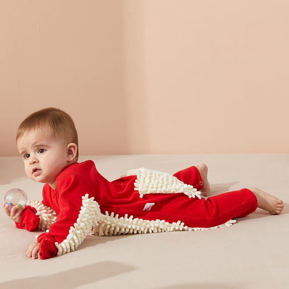 RTKFRFLM Baby Mop Romper Cotton Cleaning Jumpsuit for Crawling and Toddlers Red 12-18 Months