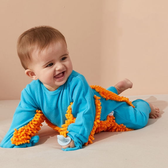RTKFRFLM Baby Mop Romper Cotton Cleaning Jumpsuit for Crawling and Toddlers Sky Blue 6-12 Months