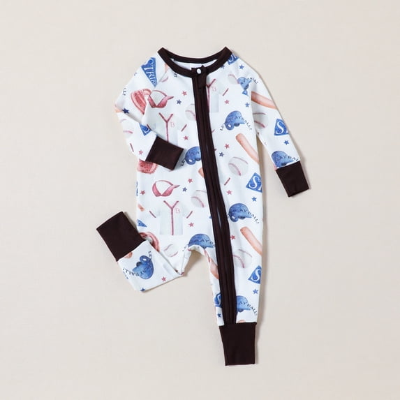 RTKFRFLM Baby Printed Footless Romper Cartoon Zippered Long Sleeve Jumpsuit White 24M