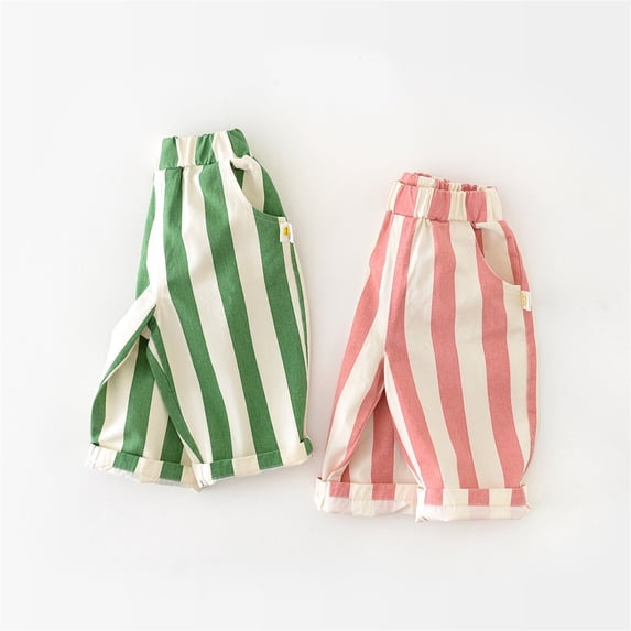 RTKFRFLM Baby Rainbow Striped Trousers High Waisted Cotton Pants for Toddlers Green 12-18 Months