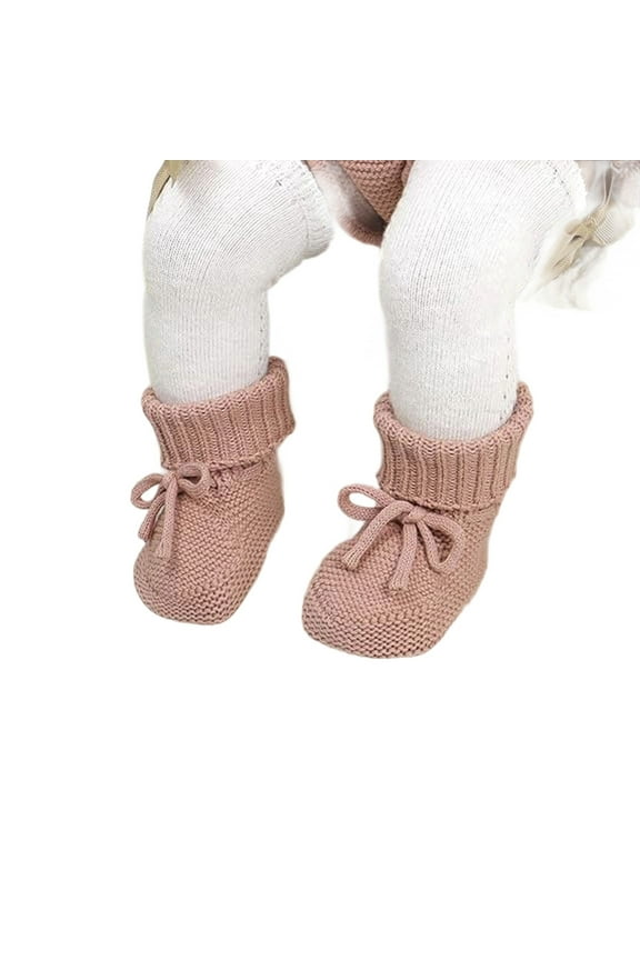 Baby Socks with Non-Slip Sole, Soft Knitted Booties with Bow - First Walking & Indoor Grip Socks for Infants