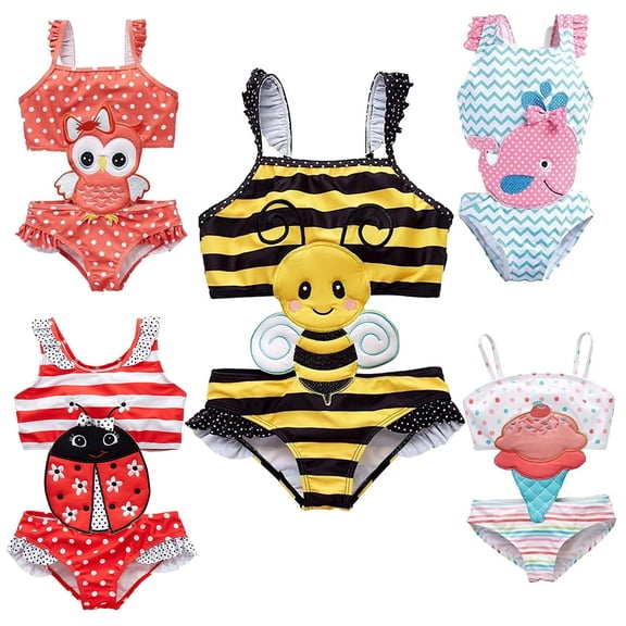 RTKFRFLM Baby and Toddler Girls Cute One Piece Swimwear with Animal Prints Sun Protective Swim Outfit for Beach and Pool Ages 1-5Y