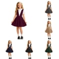 thumbnail image 1 of RTKFRFLM Back to School Dress for Girls School Uniform V-Neck Jumper Dress Pleated Pull-on Stretchy Cotton Flared Overall Dress Girls Back to School Outfit Gifts, 1 of 4