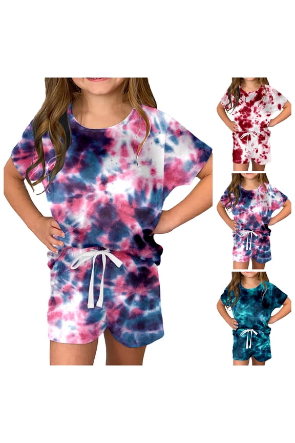 Big Girls 2-Piece Summer Set Short Sleeve Graphic Print T-Shirt and Matching Shorts Trendy Casual Fashionable Outfits and Playwear for Little and Big Girls Clothing