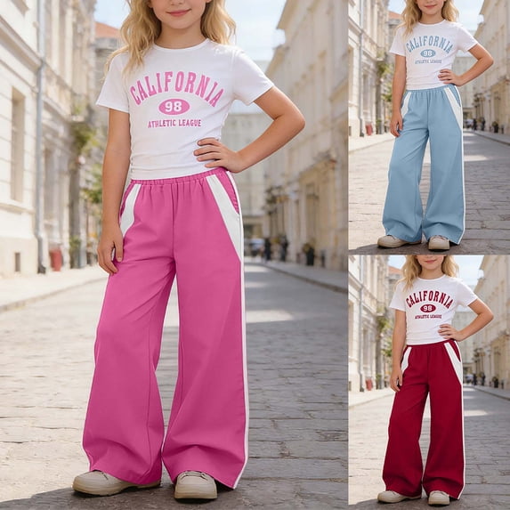 RTKFRFLM Big Girls 2-Piece Summer Set White Letter Print Crop Top and Casual Straight Cargo Pants Trendy Street Style Outfits for and Girls Ages 8-12 Years Old