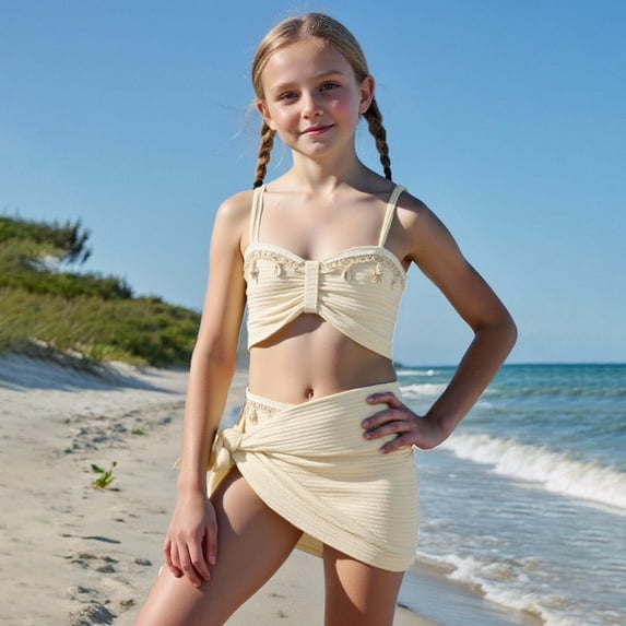 RTKFRFLM Big Girls 2-Piece Swimsuit Set Kids Summer Beach Vacation Bathing Suit Stylish Sporty Bikini Set for Swimming and Surfing Youth Swimwear 8-12 Years