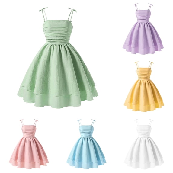 RTKFRFLM Big Girls Dress Spring Summer Spaghetti Strap Princess Pageant Formal Evening Gown Party Clothes for Kids