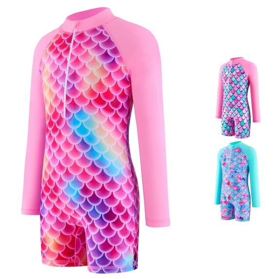 RTKFRFLM Big Girls Surfing Suit Long Sleeve One Piece Rash Guard Athletic Training Swimwear Bathing Suit for Teens