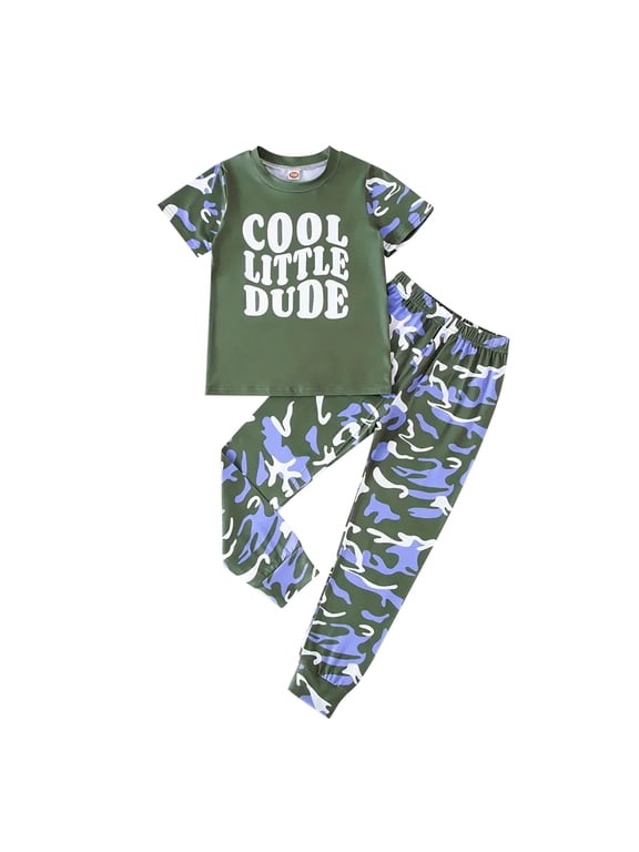 Boys 2-Piece Camo Set Short Sleeve Graphic Top and Long Pants Outfit 9-10 Years