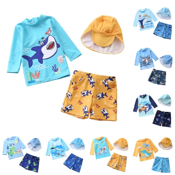 RTKFRFLM Boys 2-Piece Swimsuit Long Sleeve Rash Guard Shirt and Swim Pants Set Athletic Beach Bathing Suit Kids 1-12Y