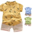 thumbnail image 1 of RTKFRFLM Boys 2 Piece Yellow Cartoon T Shirt Shorts Set Kids Summer Outfit, 1 of 5