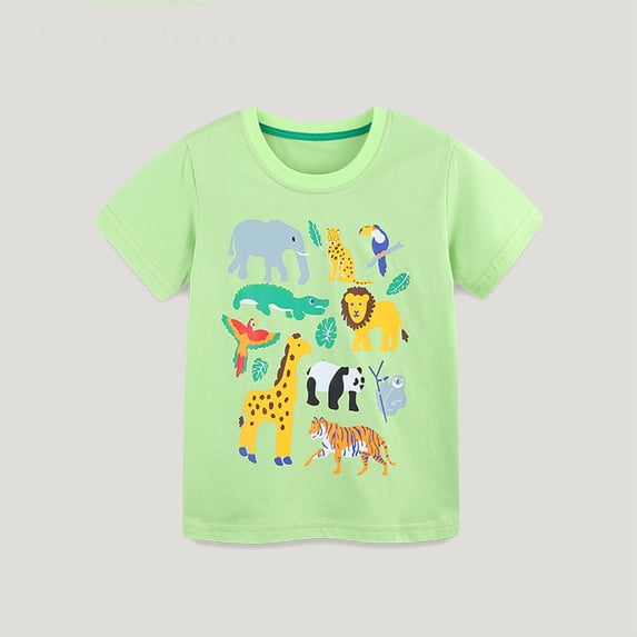 RTKFRFLM Boys' Animal Print Short Sleeve T-Shirt Style Knitted Cotton Crewneck Top for Kids Fashionable Summer Graphic Tee Soft Breathable for Active Play & School Size 4-14