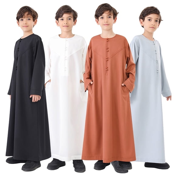 RTKFRFLM Boys Arabic Thobe Suit Traditional Embroidered Robe and Pants Light